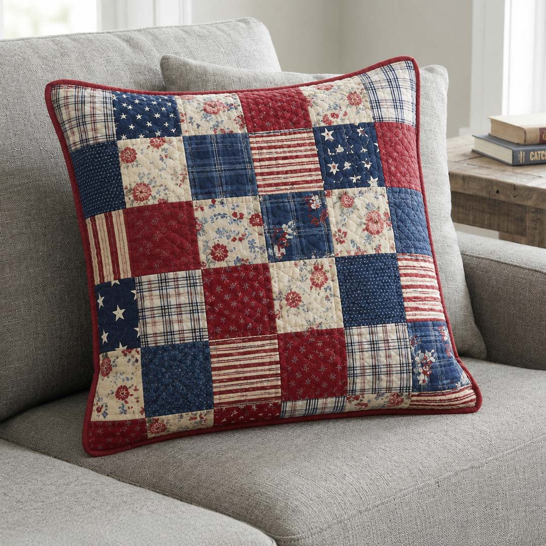 Americana Patchwork Quilted Pillow Cover Indoor Decorations Presents For Mum - Curranto