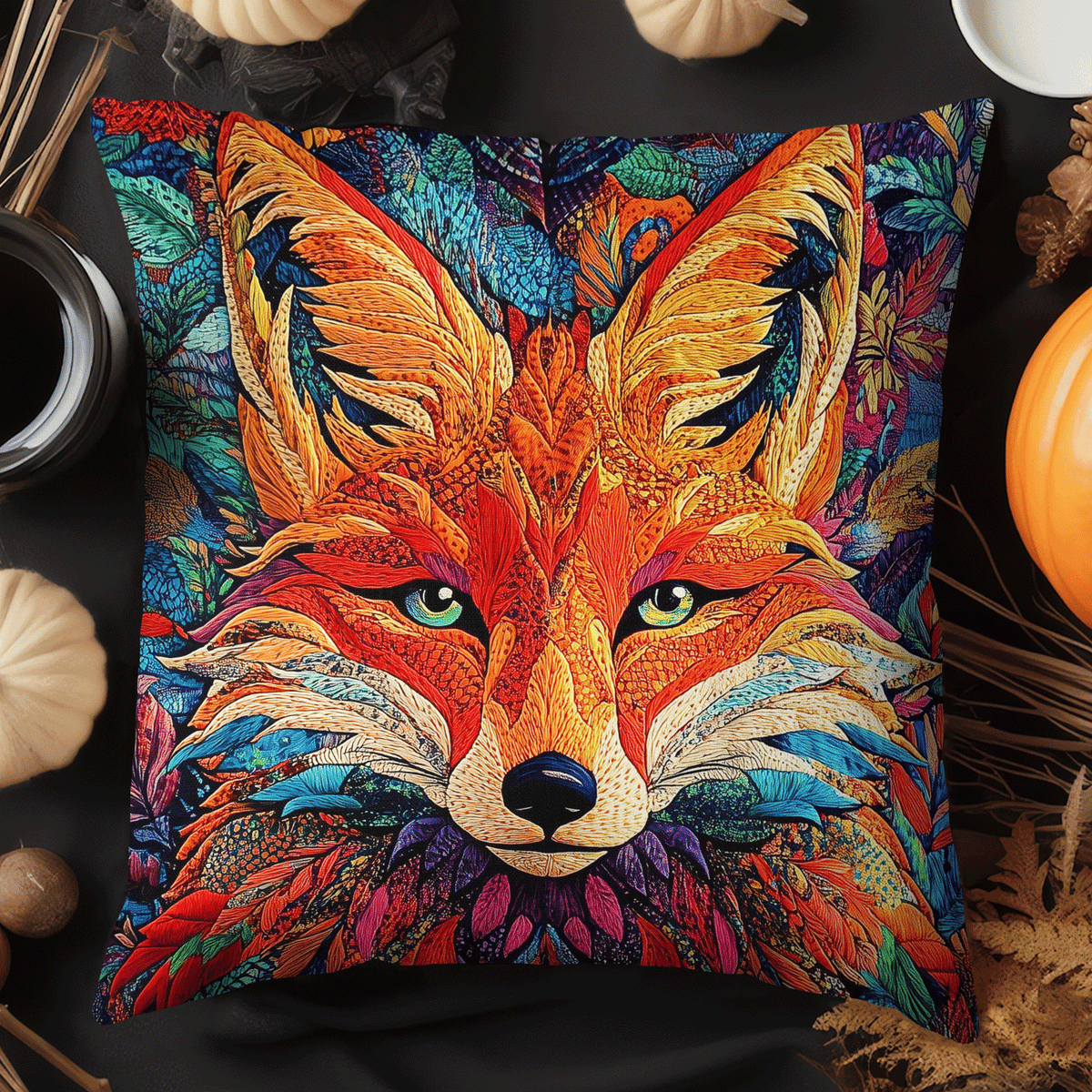 Abstract Fox Quilted Pillow Cover Living Decor Ideas Gift Ideas For Him - Curranto