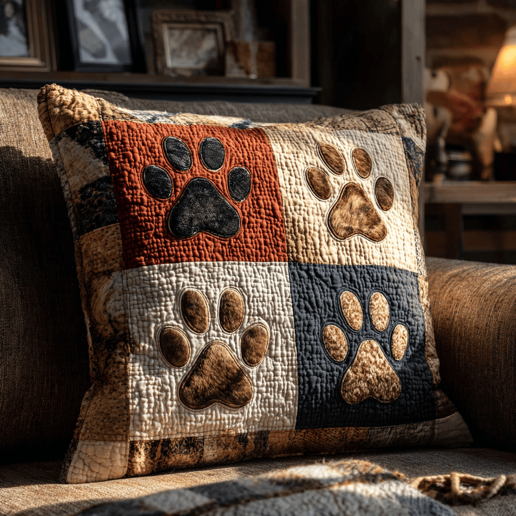 Autumn Pawprint Quilted Pillow Cover Room Decor Presents For Husband - Curranto