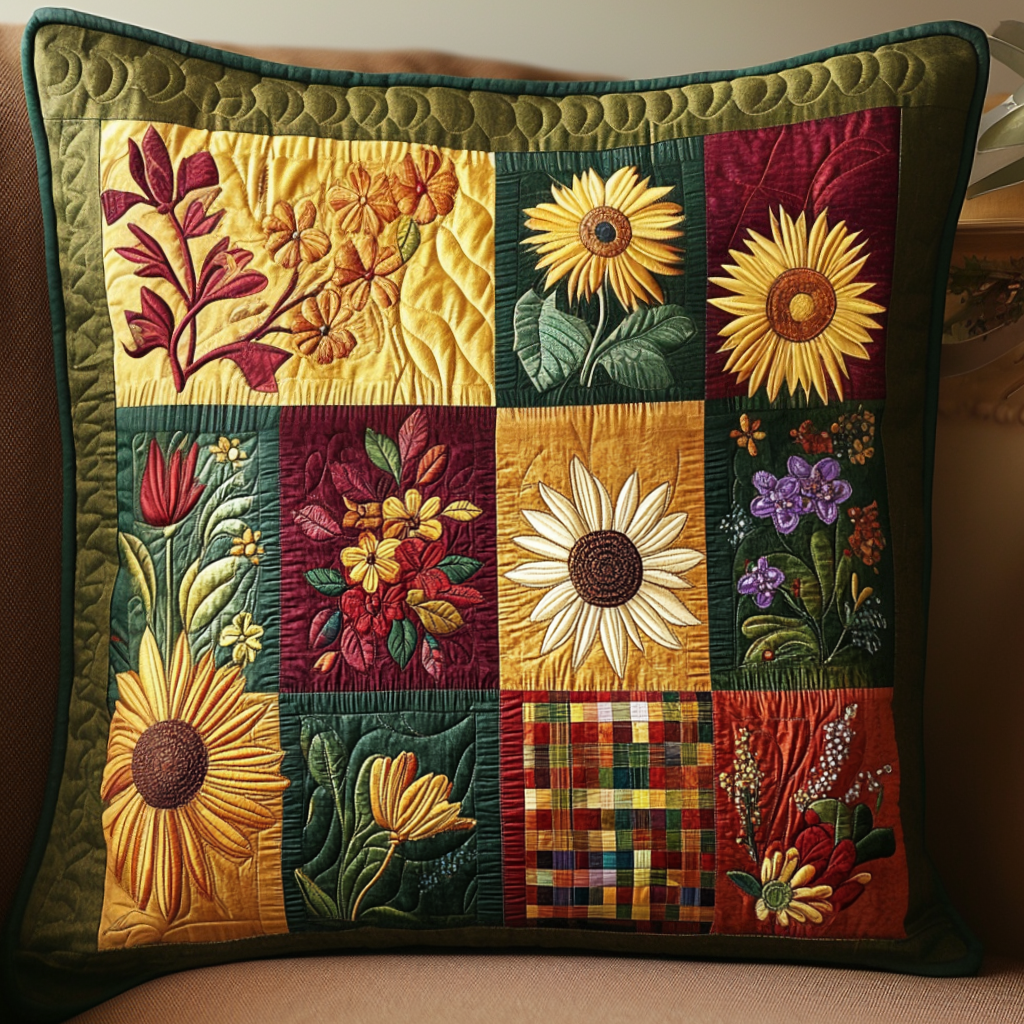 Autumn Wildflower Quilted Pillow Cover Room Decor Ideas Husband Gifts - Curranto