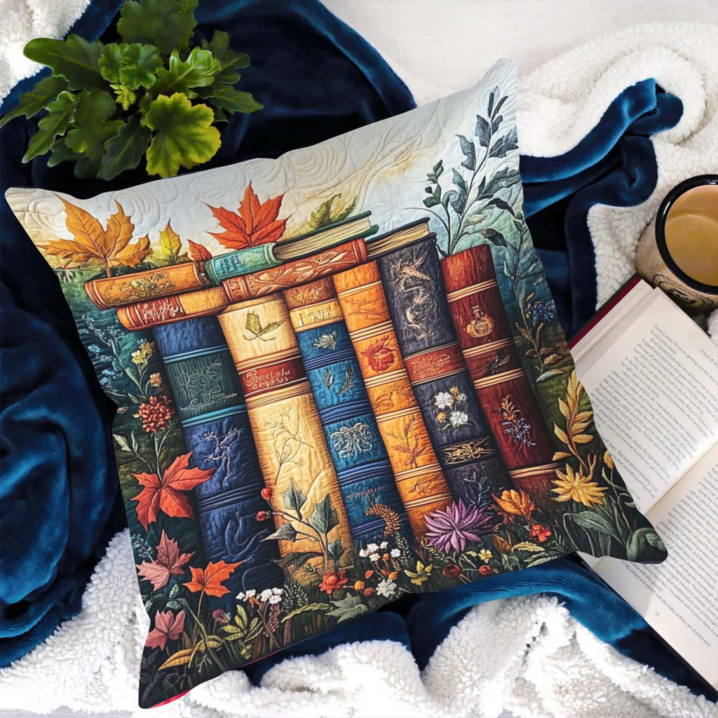 Autumnal Bookshelf Quilted Pillow Cover Holiday Room Decor Gift For Brother - Curranto