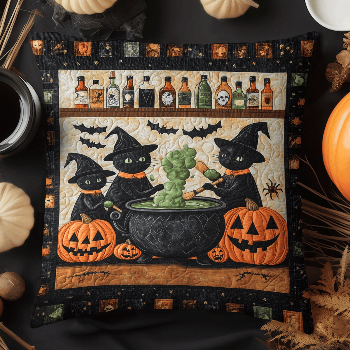 Black Cat Quilted Pillow Cover Room Decor Ideas Presents For Husband - Curranto