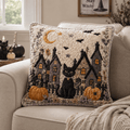 Black Cat Village Quilted Pillow Cover House Decoration Gifts For Teenage Brother - Curranto