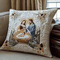 Blessed Manger Quilted Pillow Cover Indoor Holiday Decorations Dad Gifts - Curranto