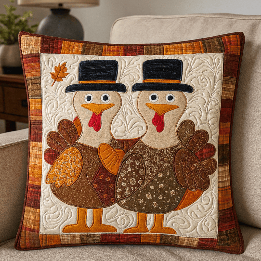 Blessed Turkey Quilted Pillow Cover Room Decorations Presents For Mum - Curranto