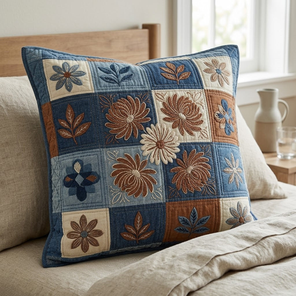 Blooming Serenity Quilted Pillow Cover Aesthetic Room Decor Husband Gifts - Curranto