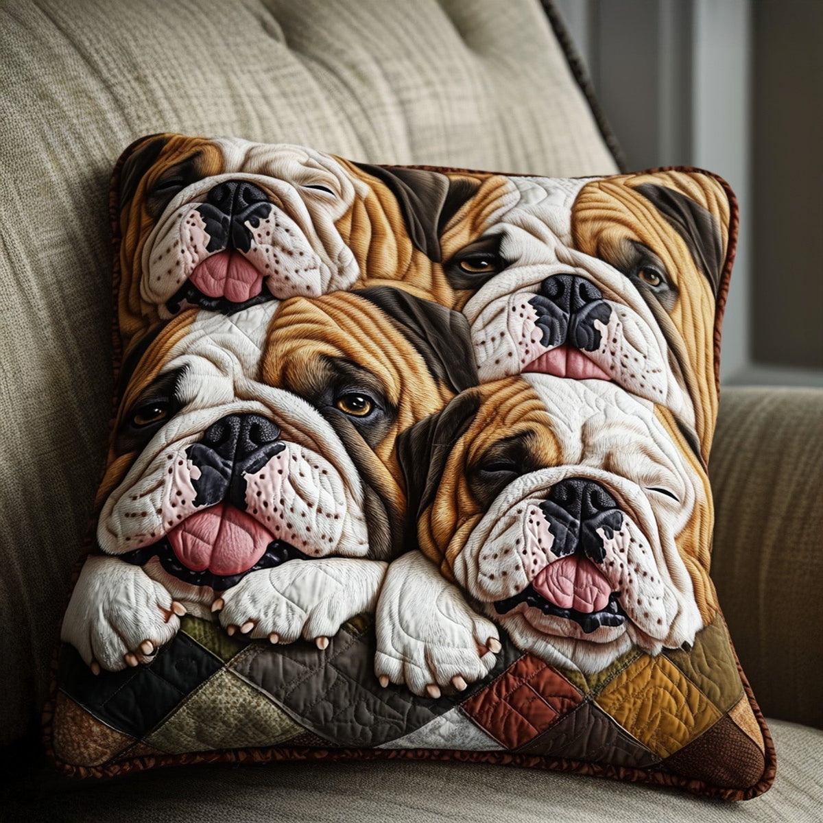 Bulldog Snuggle Quilted Pillow Cover Room Decor Ideas Gifts For Brother - Curranto