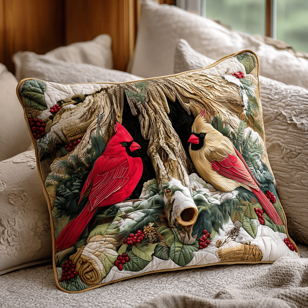 Cardinal Whisper Quilted Pillow Cover Living Room Decor Gift Ideas For Wife - Curranto