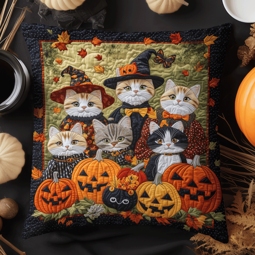 Cat Coven Halloween Quilted Pillow Cover Home Good Decoration Husband Gifts - Curranto