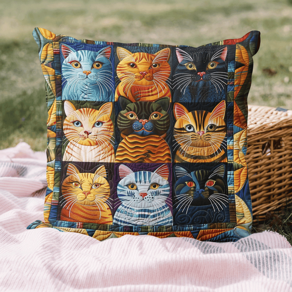 Cat Parade Quilted Pillow Cover Room Decor Ideas Presents For Mum - Curranto