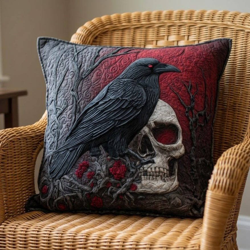 Crimson Raven Quilted Pillow Cover Living Room Decor Brother Gifts - Curranto