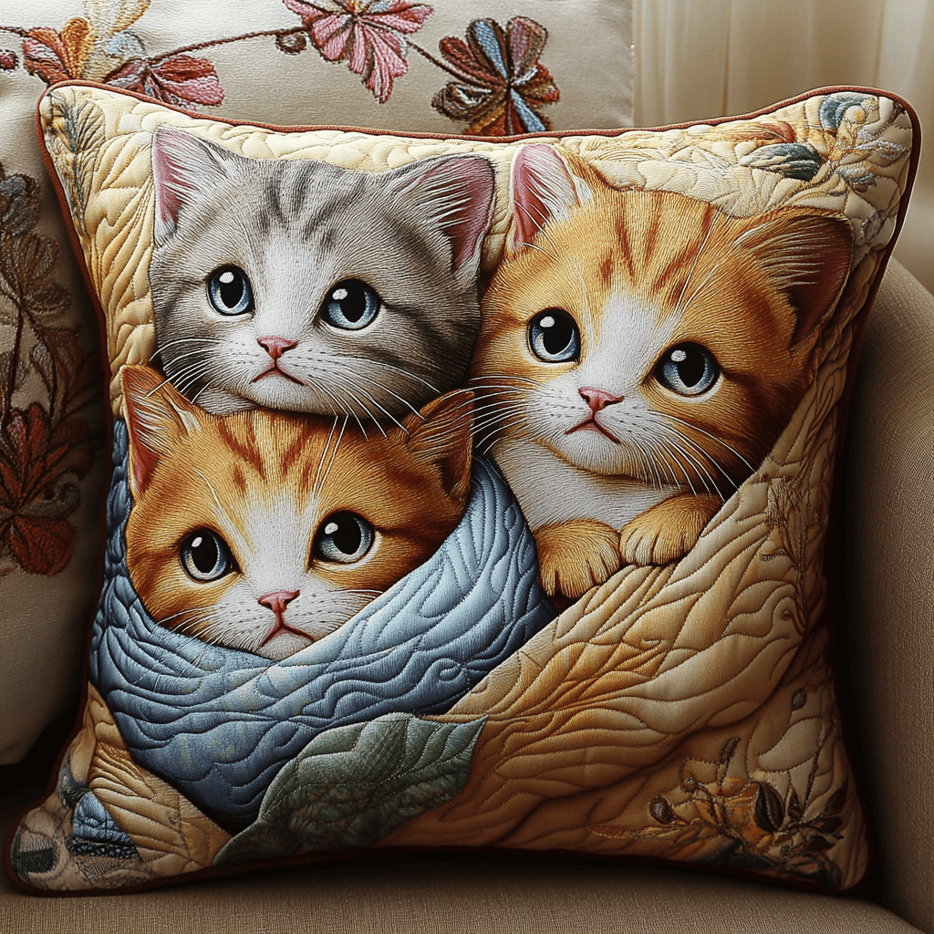 Cuddly Kittens Quilted Pillow Cover Room Decor Ideas Gifts For Brother - Curranto