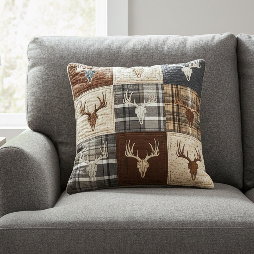 Deer Harmony Quilted Pillow Cover Aesthetic Room Decor Presents For Mom - Curranto