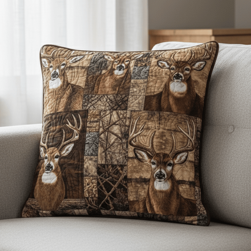 Deer Heads Quilted Pillow Cover Cute Room Decor Ideas For Brother - Curranto