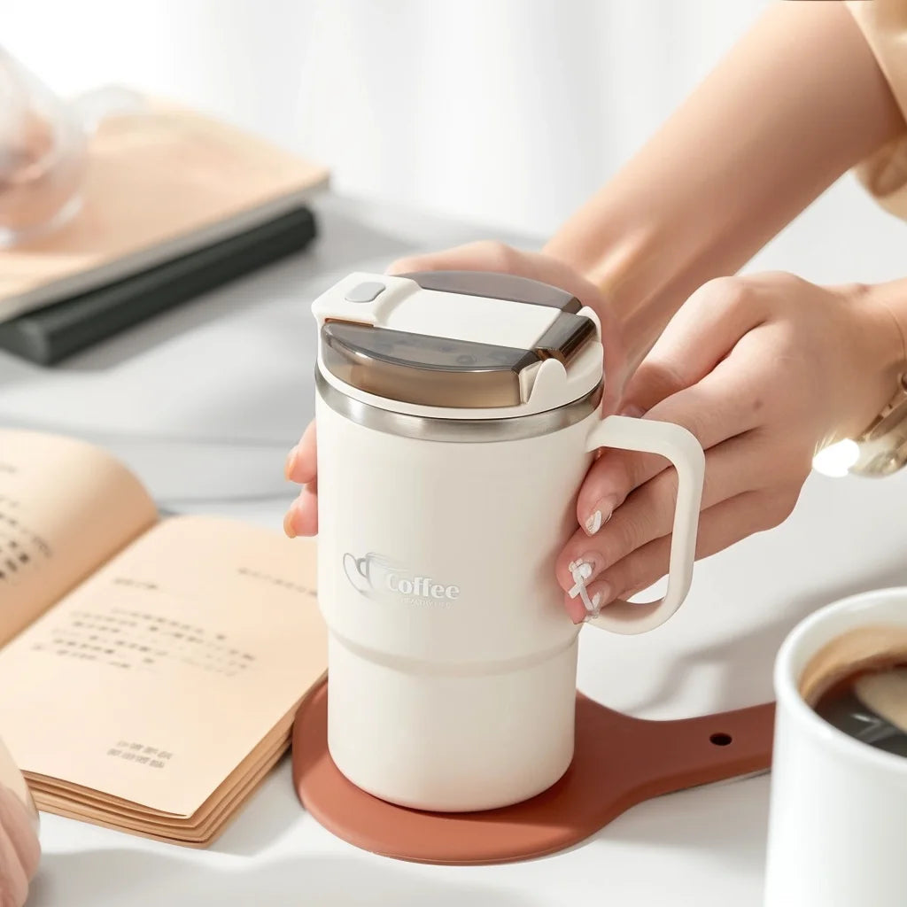304 Stainless Steel Insulated Coffee Mug with Spoon & Strainer