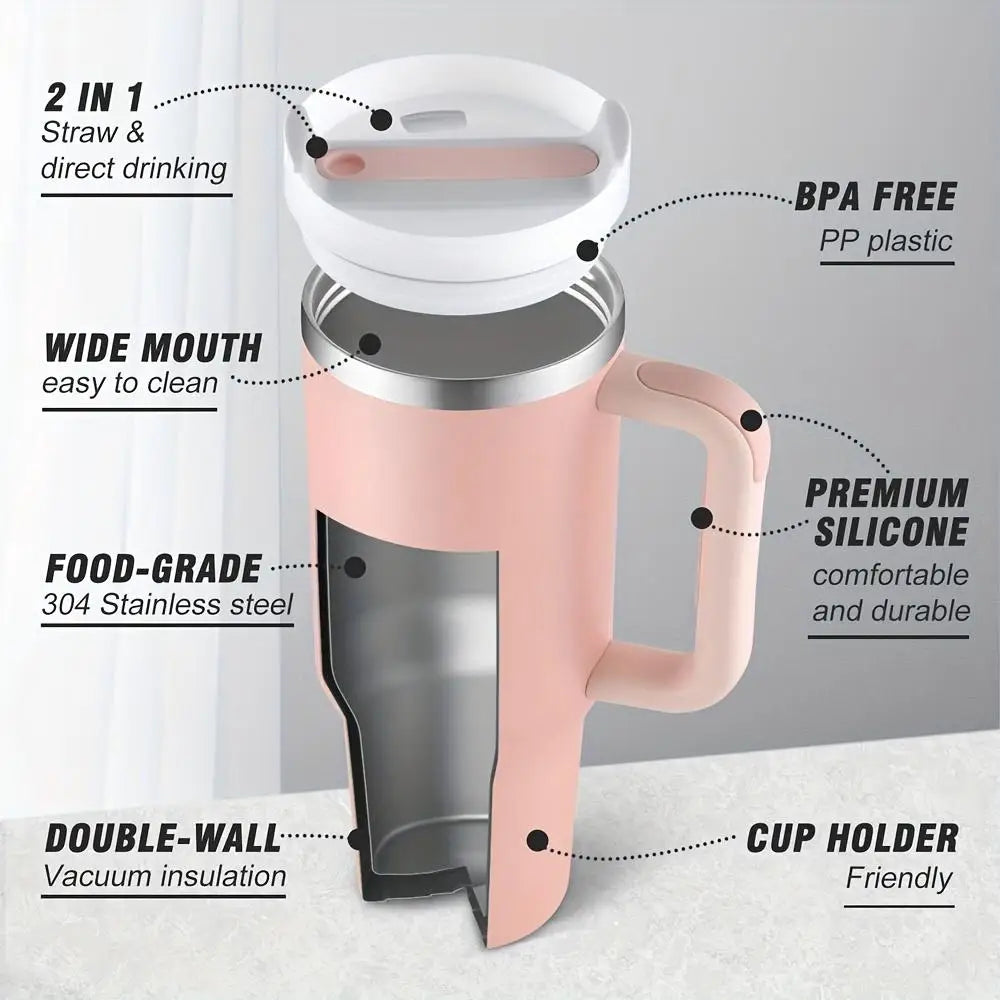 40oz Insulated Tumbler Stainless Steel Travel Mug with Handle & Straw