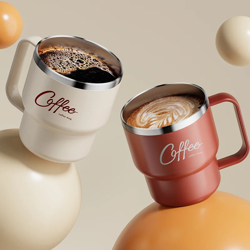 Insulated Stainless Steel Coffee Mug - Leak-Proof Travel Cup with Handle