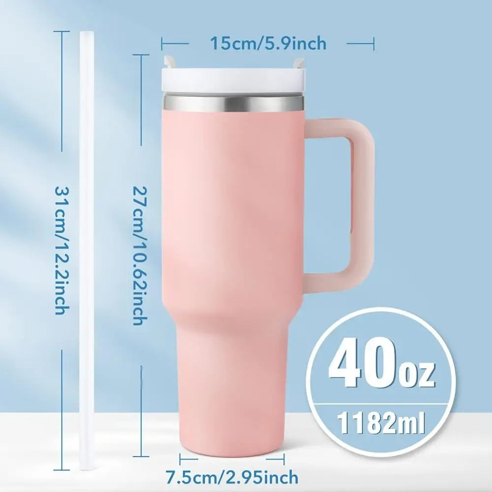 40oz Insulated Tumbler Stainless Steel Travel Mug with Handle & Straw