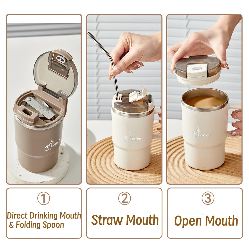 304 Stainless Steel Insulated Coffee Mug with Spoon & Strainer