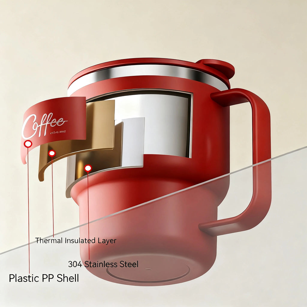 Insulated Stainless Steel Coffee Mug - Leak-Proof Travel Cup with Handle