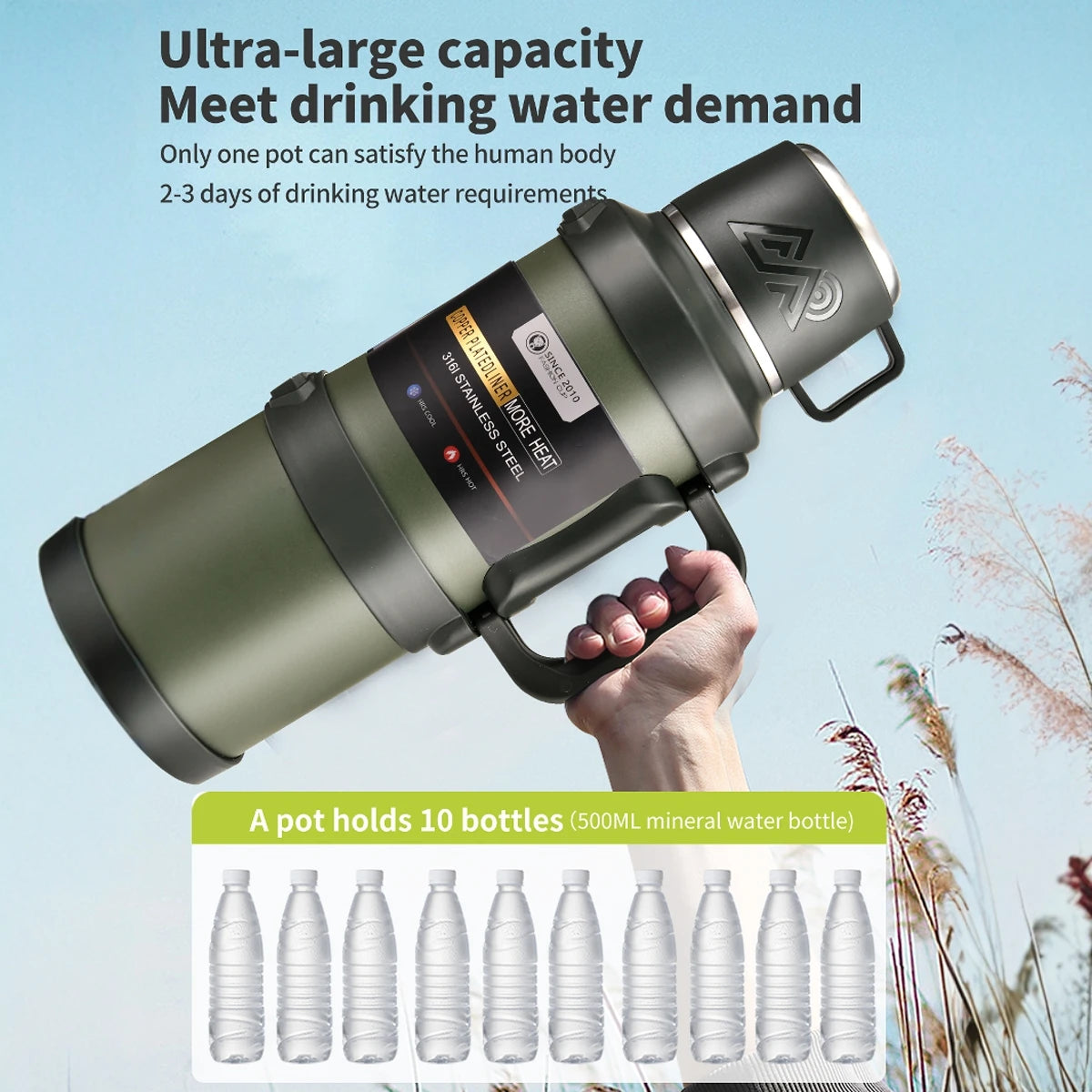 Large Capacity Stainless Steel Thermos - Outdoor Thermal Water Bottle