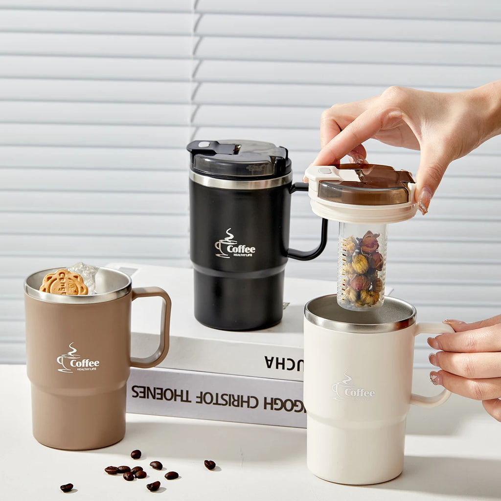 304 Stainless Steel Insulated Coffee Mug with Spoon & Strainer