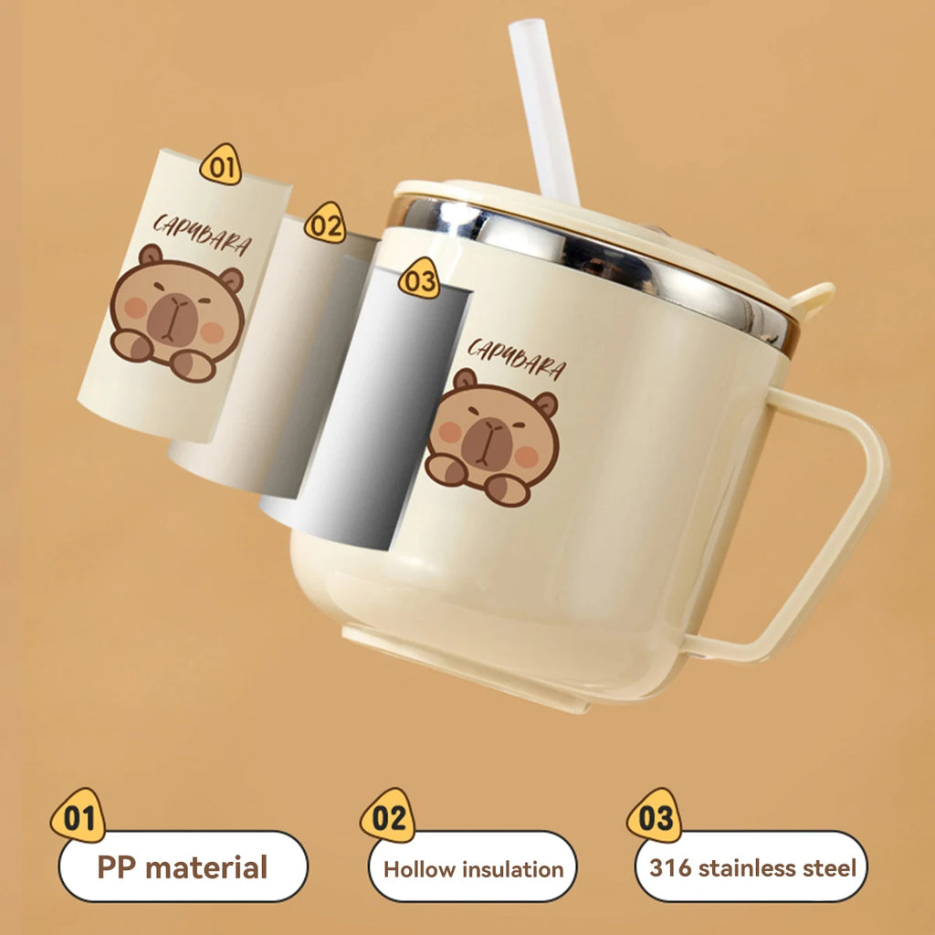 Capybara Kids Water Cup - 316 Stainless Steel Insulated Straw Mug