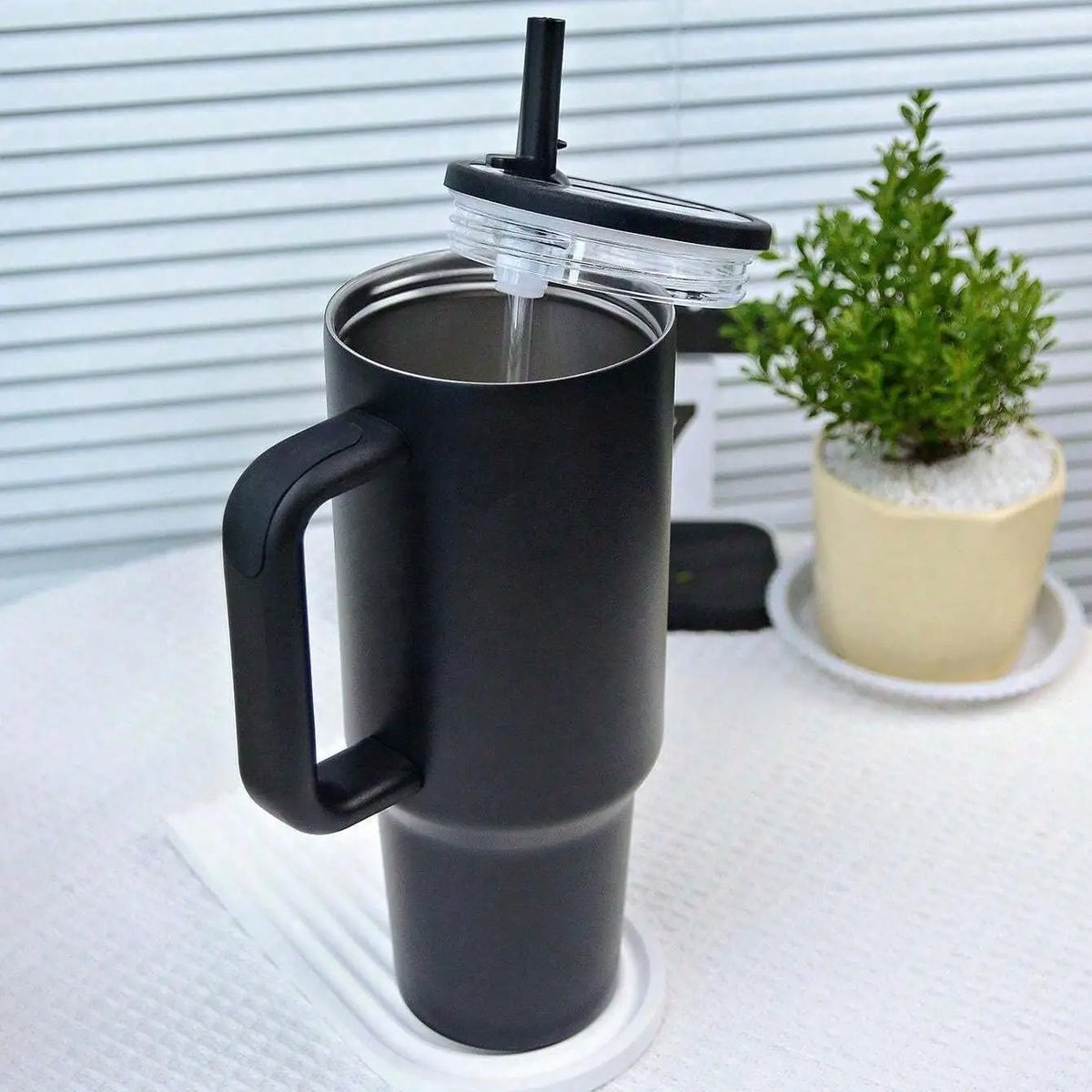 40oz Insulated Tumbler Stainless Steel Travel Mug with Handle & Straw