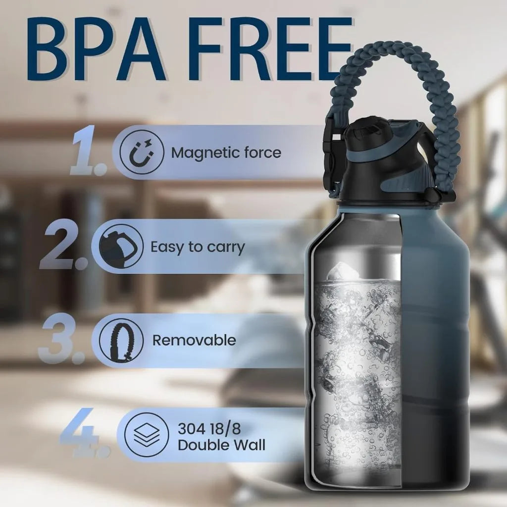 1.9L Stainless Steel Vacuum Flask - Large Gym Water Bottle